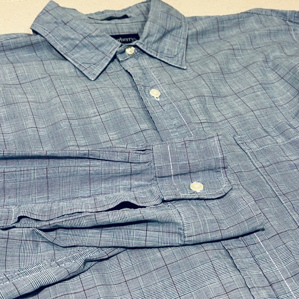 Burberrys Button Down Shirt Mens L Blue Plaid Check Long‎ Sleeve